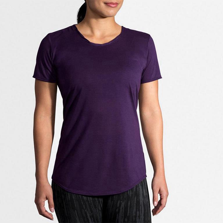 Brooks Distance Women's Short Sleeve Running Shirt UK Clearance - Purple (EJSQX4801)